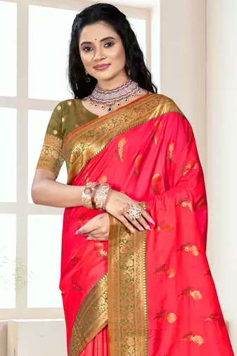 Sangam prints pink silk woven work traditional saree