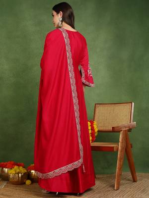 pink silk blend solid embroidered anarkali gown with dupatta 4
