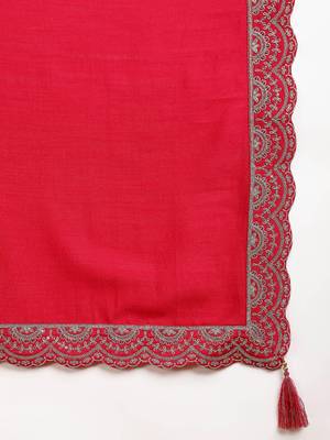 pink silk blend solid embroidered anarkali gown with dupatta 5
