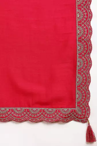 pink silk blend solid embroidered anarkali gown with dupatta