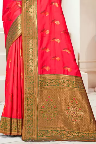 Sangam prints pink silk woven work traditional saree
