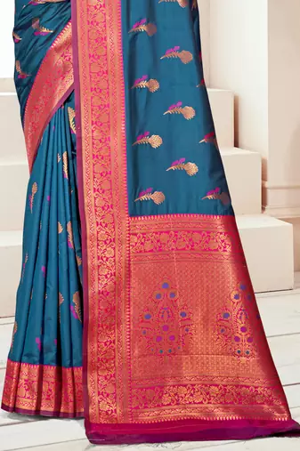 Sangam prints blue silk woven work traditional saree