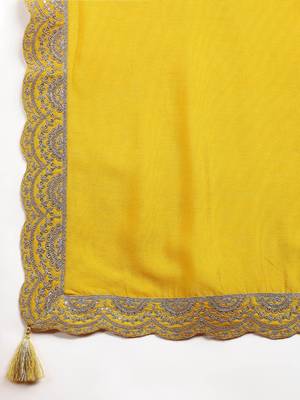 mustard silk blend solid embroidered anarkali gown with dupatta 5