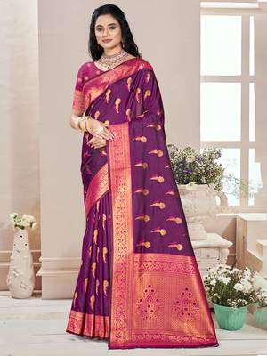 Sangam prints magenta silk woven work traditional saree 1