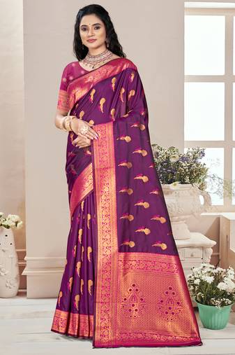 Sangam prints magenta silk woven work traditional saree