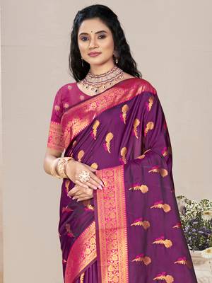 Sangam prints magenta silk woven work traditional saree 2