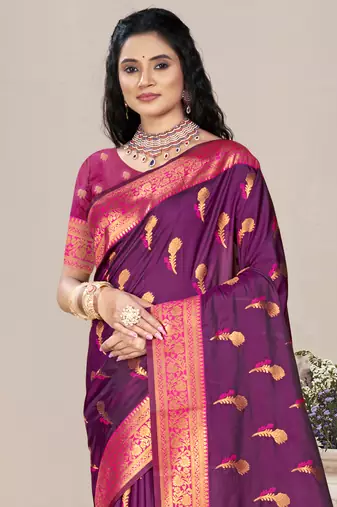 Sangam prints magenta silk woven work traditional saree