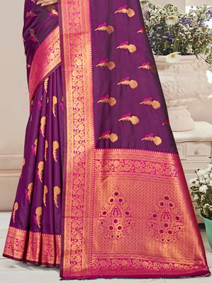Sangam prints magenta silk woven work traditional saree 3