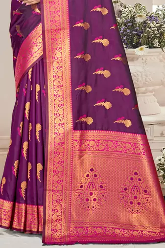 Sangam prints magenta silk woven work traditional saree
