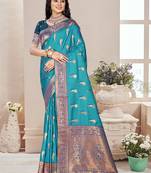 Sangam prints sky blue silk woven work traditional saree