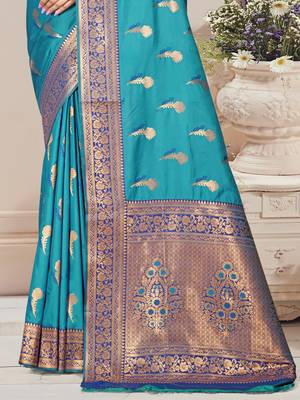 Sangam prints sky blue silk woven work traditional saree 3