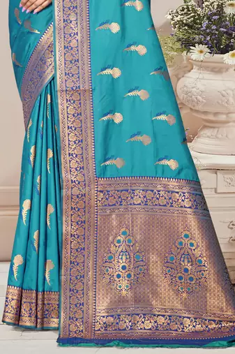 Sangam prints sky blue silk woven work traditional saree