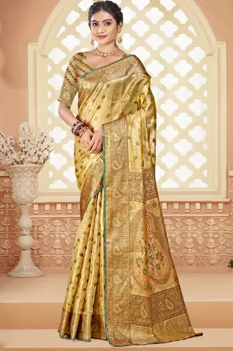Sangam prints beige silk woven work traditional saree