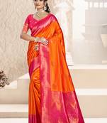 Sangam prints orange silk woven work traditional saree