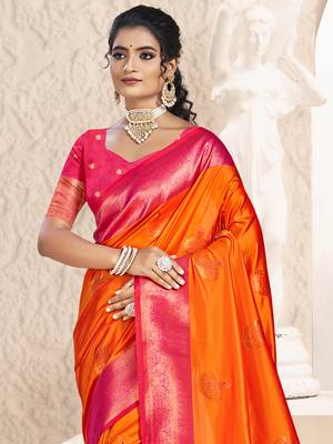 Sangam prints orange silk woven work traditional saree 2