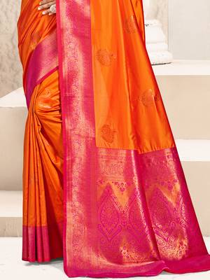 Sangam prints orange silk woven work traditional saree 3
