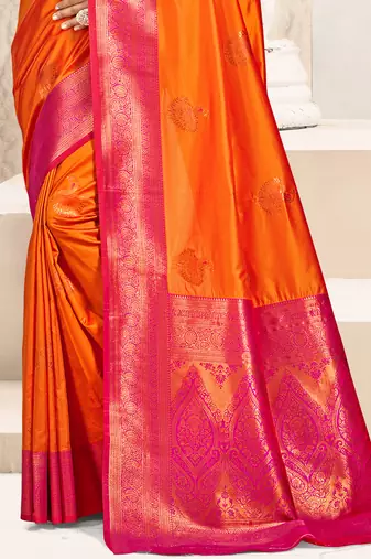 Sangam prints orange silk woven work traditional saree
