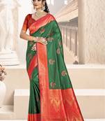 Sangam prints dark green silk woven work traditional saree