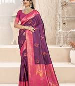 Sangam prints wine silk woven work traditional saree