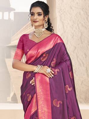 Sangam prints wine silk woven work traditional saree 2