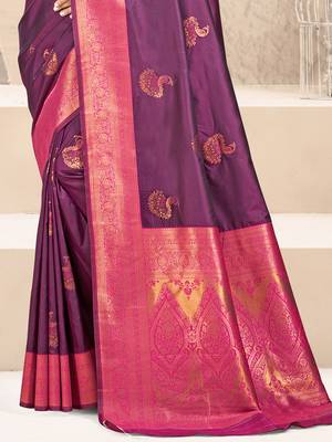 Sangam prints wine silk woven work traditional saree 3