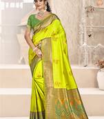 Sangam prints parrot green silk woven work traditional saree