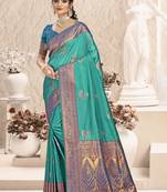 Sangam prints sky blue silk woven work traditional saree