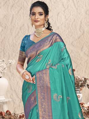 Sangam prints sky blue silk woven work traditional saree 2