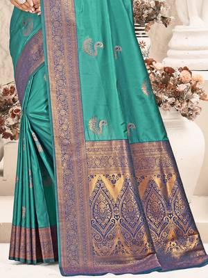 Sangam prints sky blue silk woven work traditional saree 3