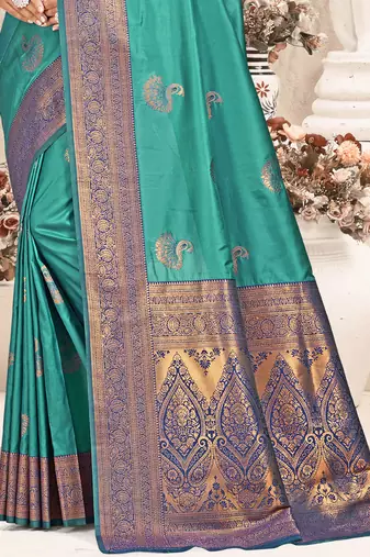 Sangam prints sky blue silk woven work traditional saree