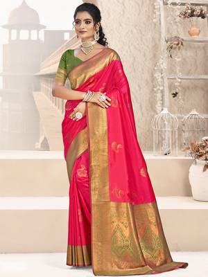 Sangam prints rani silk woven work traditional saree 1