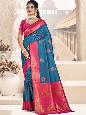 Sangam prints blue silk woven work traditional saree 1