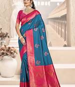 Sangam prints blue silk woven work traditional saree