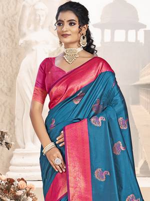 Sangam prints blue silk woven work traditional saree 2