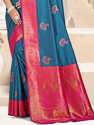 Sangam prints blue silk woven work traditional saree 3