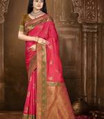 Sangam prints dark pink silk woven work traditional saree