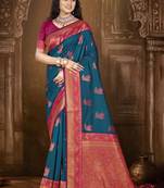 Sangam prints blue silk woven work traditional saree