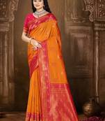 Sangam prints orange silk woven work traditional saree