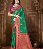 Sangam prints green silk woven work traditional saree