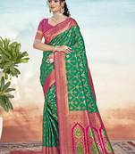 Sangam prints green silk woven work traditional saree