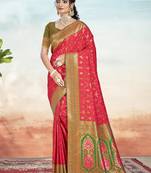 Sangam prints dark pink silk woven work traditional saree