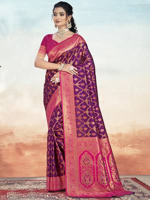 Sangam prints wine silk woven work traditional saree 1