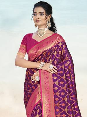 Sangam prints wine silk woven work traditional saree 2