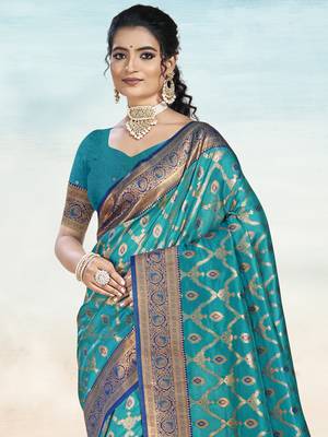 Sangam prints sky blue silk woven work traditional saree 2