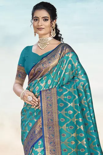 Sangam prints sky blue silk woven work traditional saree