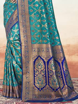 Sangam prints sky blue silk woven work traditional saree 3