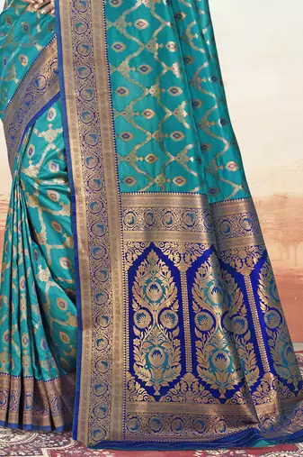 Sangam prints sky blue silk woven work traditional saree