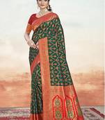 Sangam prints bottle green silk woven work traditional saree