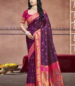 Sangam prints wine silk woven work traditional saree