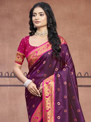 Sangam prints wine silk woven work traditional saree 2